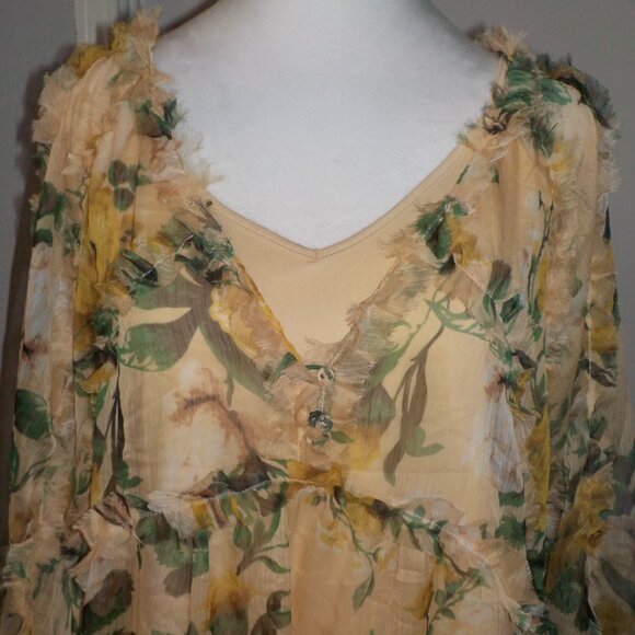 ANTHROPOLOGIE O.P.T. MS SIZE X-LARGE FLORAL PRINT RHEA SHEER CHIFFON BLOUSE - Picture 3 of 10